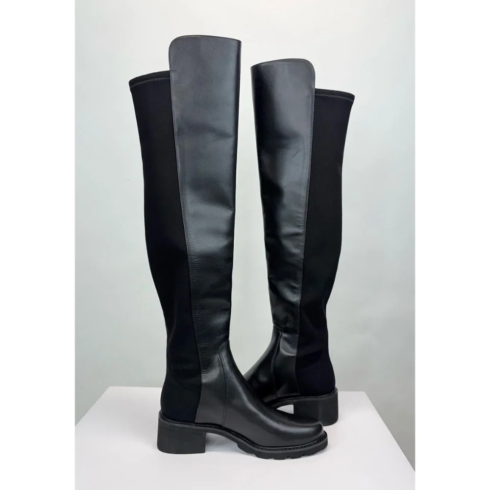 New Stuart Weitzman Alina Over The Knee Boot Black Leather Sz 5
